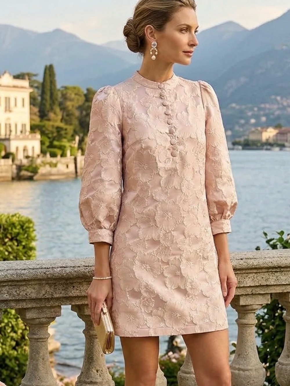 Trish Scully Marielle Pink Floral Jacquard Shift Dress Size M-NWT